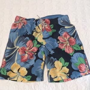 {Lands End} Men’s Hibiscus Print Swim Trunks Large